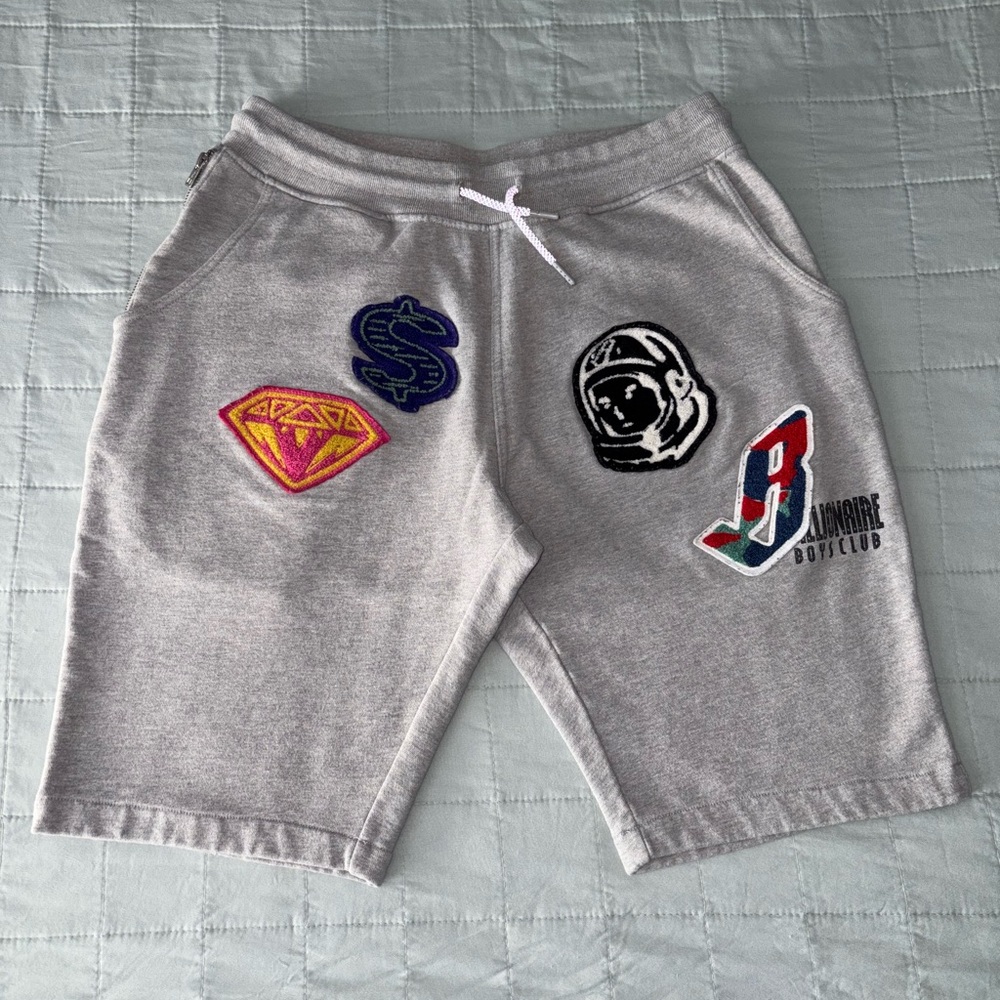 Billionaire Boys Club Diamonds & Dollars Patches Sweat Shorts Gray Sz. Large